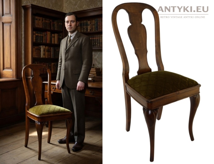 antyczne krzesło z zieloną tapicerką